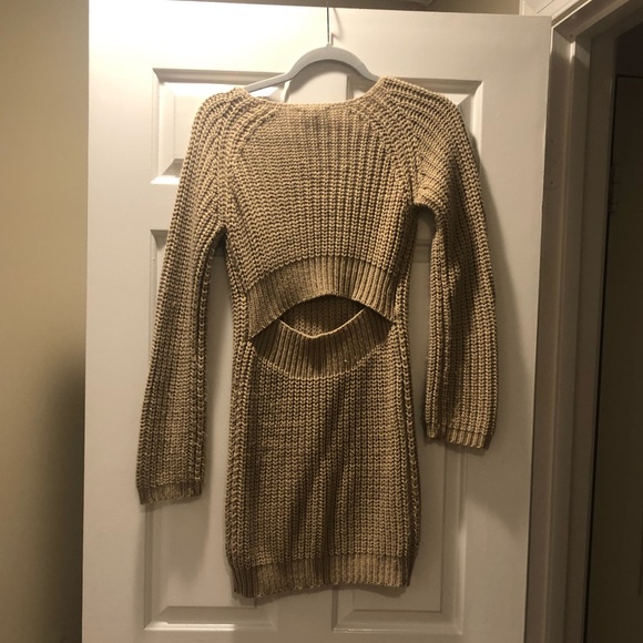 Urban Outfitters Surplice Back Sweater Dress Tan - Picture 4 of 5